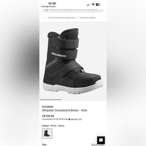 EUC Salomon Kids Whipstar Snowboard Boots - Black and White